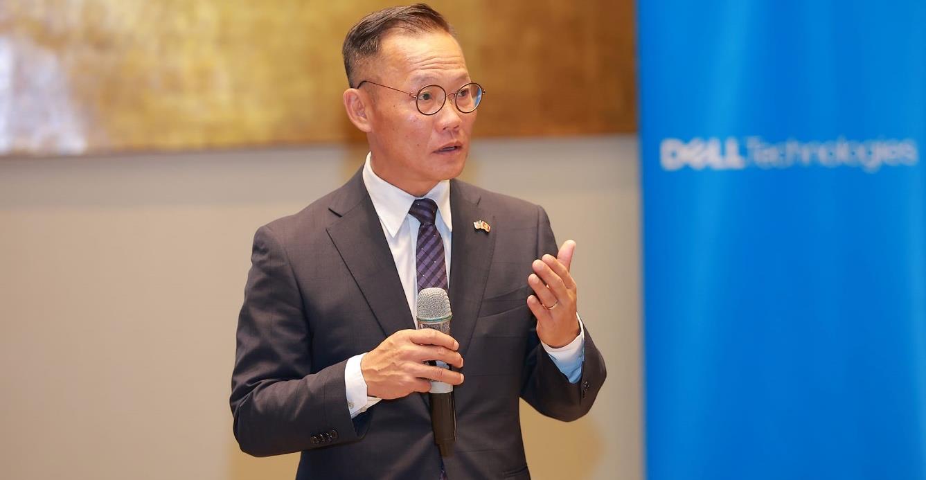 A speaker presenting at a corporate media event supported by Matterhorn Communications.