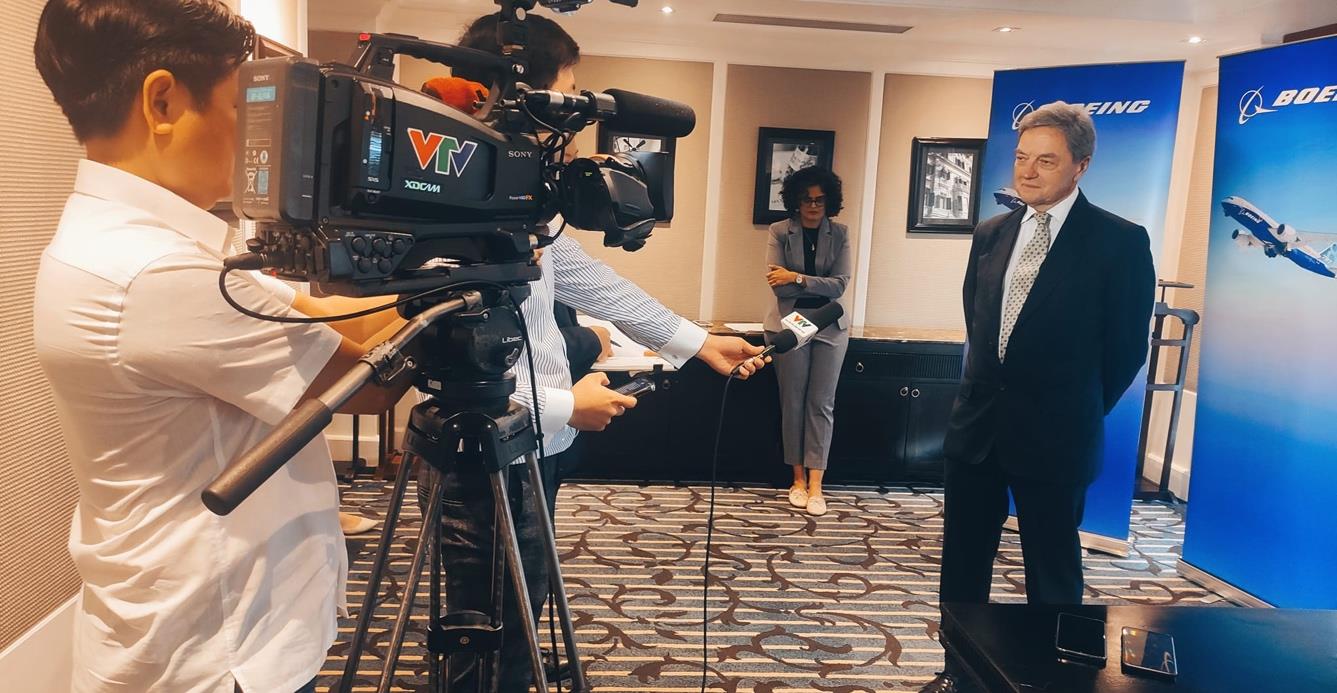 A filmed interview being recorded at a corporate event supported by Matterhorn Communications.